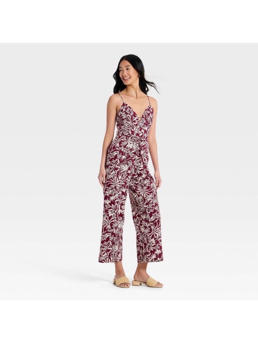 A New Day - Women's Beaded Linen Jumpsuit - A New Day
Burgundy Floral S